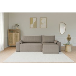 Canapé d'angle TEO convertible velours côtelé grège 4 places