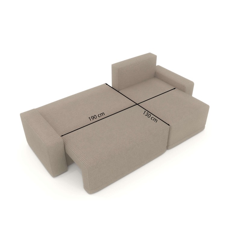 Canapé d'angle TEO convertible velours côtelé grège 4 places