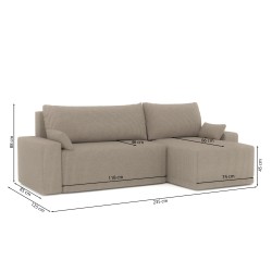 Canapé d'angle TEO convertible velours côtelé grège 4 places