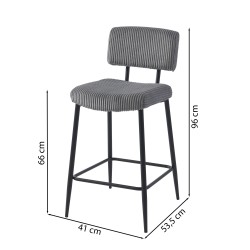 Lot de 2 tabourets de bar EKO en velours côtelé gris