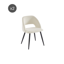 Lot de 2 chaises VINTAGE velours côtelé beige crème pieds métal noir