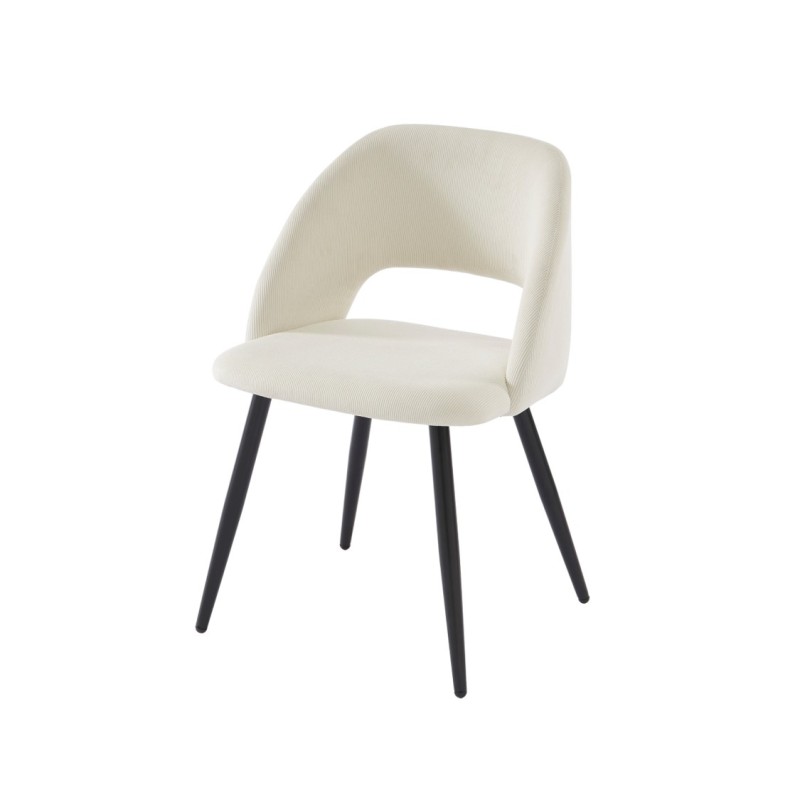 Lot de 2 chaises VINTAGE velours côtelé beige crème pieds métal noir