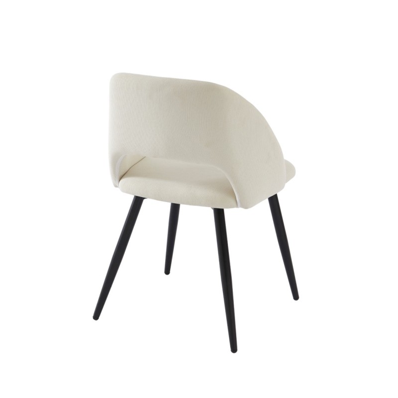 Lot de 2 chaises VINTAGE velours côtelé beige crème pieds métal noir