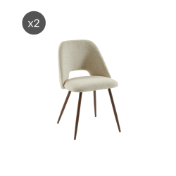 Lot de 2 chaises ELISABETH tissu beige pieds effet noyer