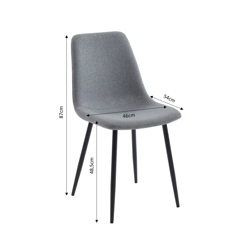 Lot de 4 chaises ESTELLE tissu gris clair pieds métal noir