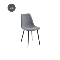 Lot de 4 chaises ESTELLE tissu gris clair pieds métal noir