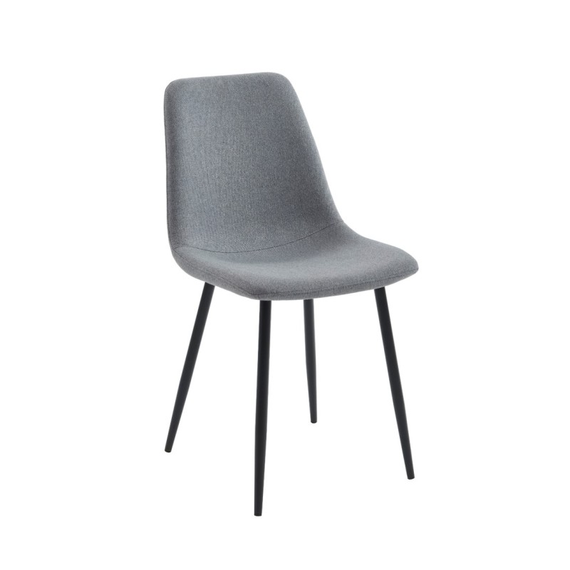 Lot de 4 chaises ESTELLE tissu gris clair pieds métal noir