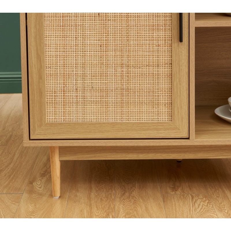 Ilot central AMANA effet chêne et cannage rotin 100cm