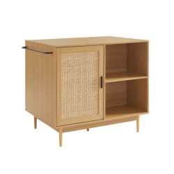 Ilot central AMANA effet chêne et cannage rotin 100cm