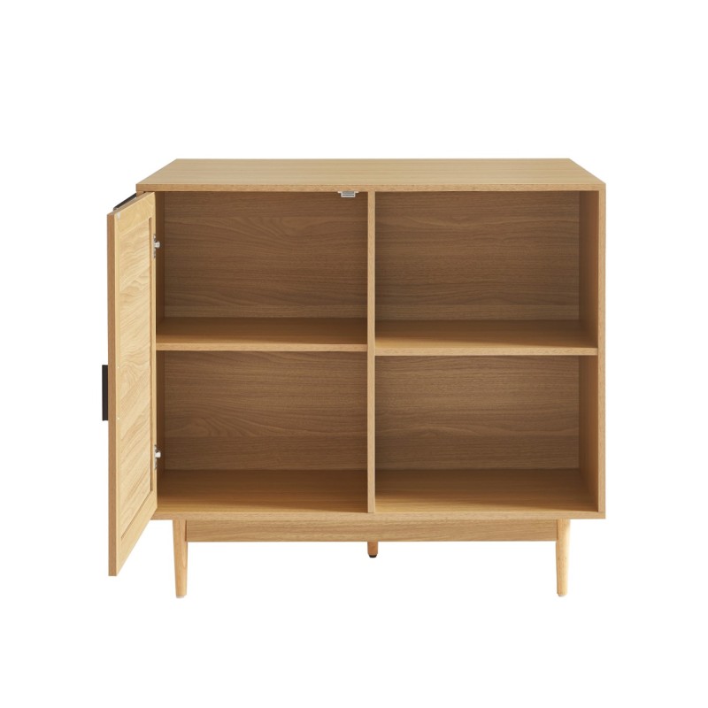 Ilot central AMANA effet chêne et cannage rotin 100cm