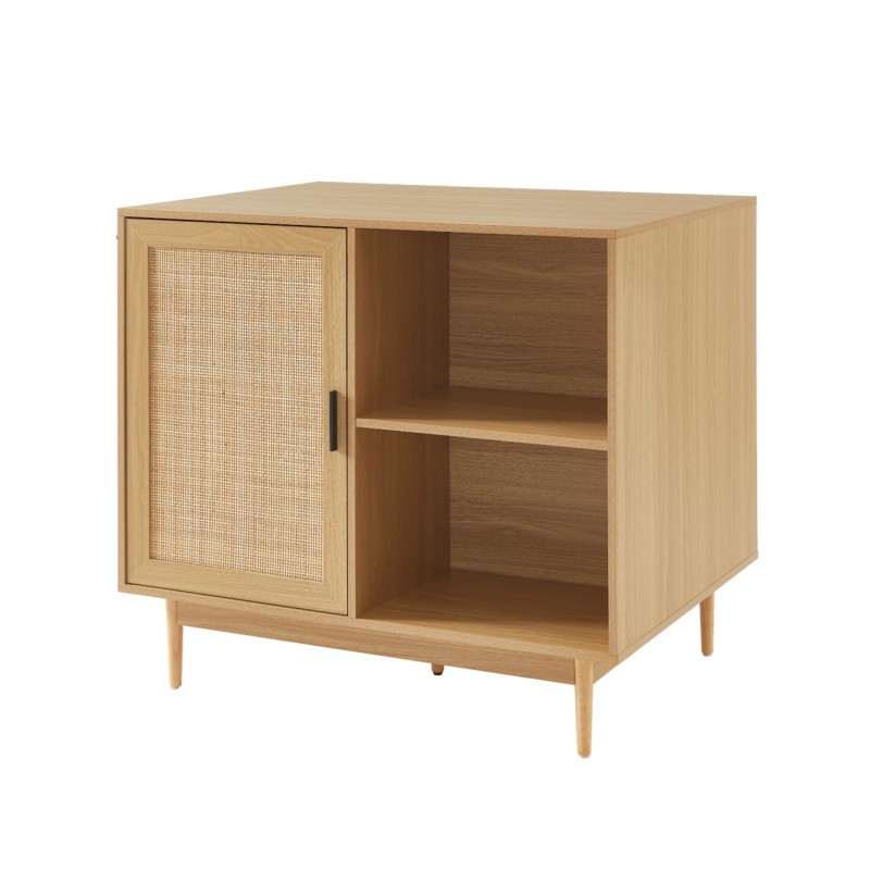 Ilot central AMANA effet chêne et cannage rotin 100cm