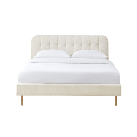 Lit double ANDRE 160x200 tissu bouclette écru sommier inclus