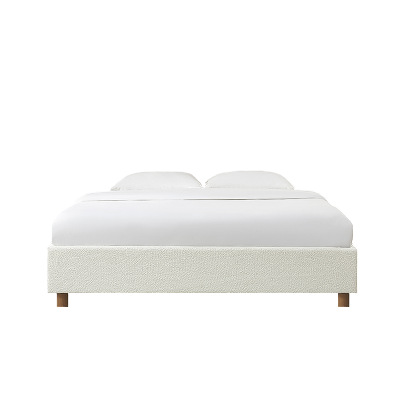 Lit coffre KORALL 180x200 tissu bouclette écru sommier inclus
