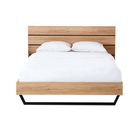 Lit FELIX effet chêne et métal noir 140x190 sommier inclus