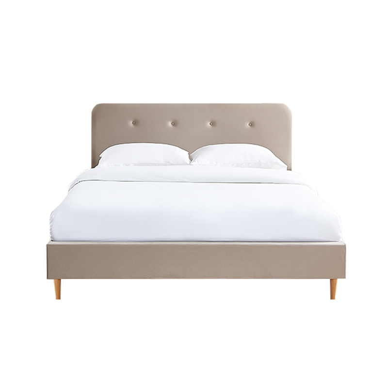 Lit double KNUT velours beige sable 160x200 sommier inclus