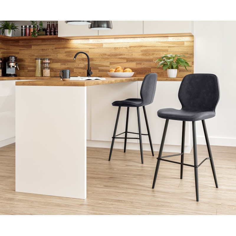 Lot de 2 tabourets de bar ETHAN en PU noir