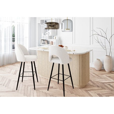 Lot de 2 tabourets de bar KYLE tissu bouclette blanc piètement en métal noir