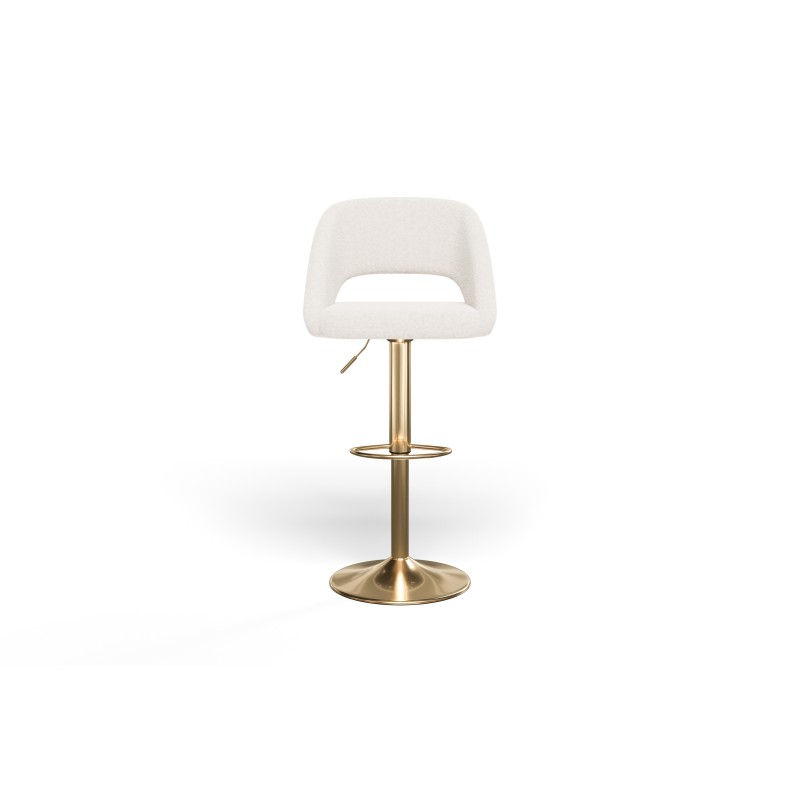 Lot de 2 tabourets de bar LENNY en tissu bouclette blanc piètement en métal doré