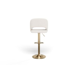 Lot de 2 tabourets de bar LENNY en tissu bouclette blanc piètement en métal doré