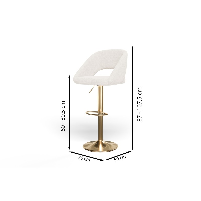 Lot de 2 tabourets de bar LENNY en tissu bouclette blanc piètement en métal doré