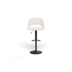 Lot de 2 tabourets de bar LENNY tissu bouclette blanc piètement en métal noir