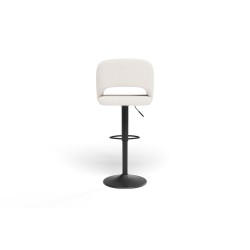 Lot de 2 tabourets de bar LENNY tissu bouclette blanc piètement en métal noir