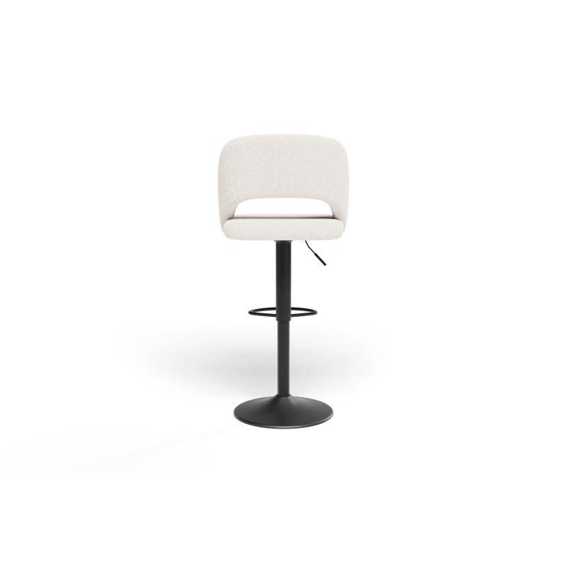 Lot de 2 tabourets de bar LENNY tissu bouclette blanc piètement en métal noir