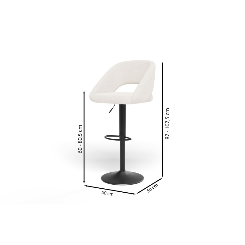 Lot de 2 tabourets de bar LENNY tissu bouclette blanc piètement en métal noir