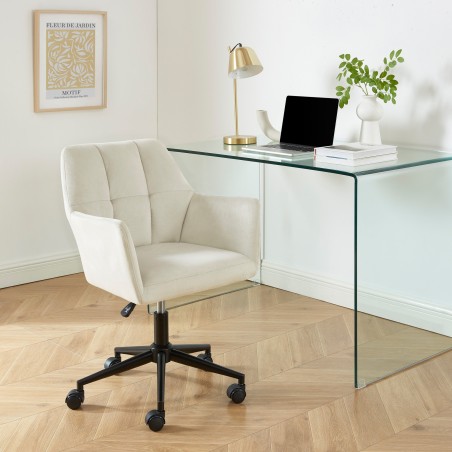 Fauteuil MONACO en velours blanc cassé avec pieds noirs