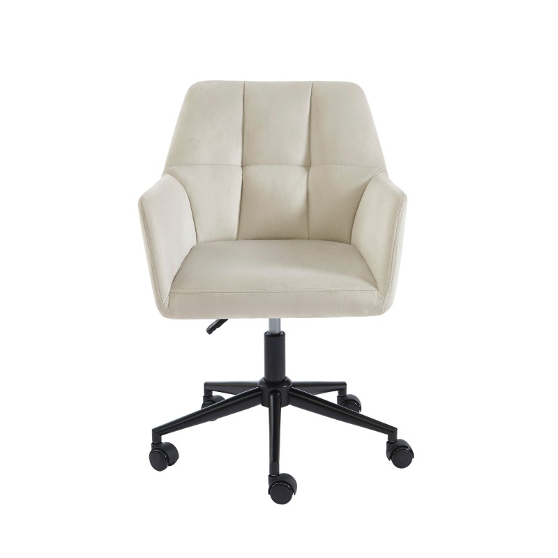 Fauteuil MONACO en velours blanc cassé avec pieds noirs