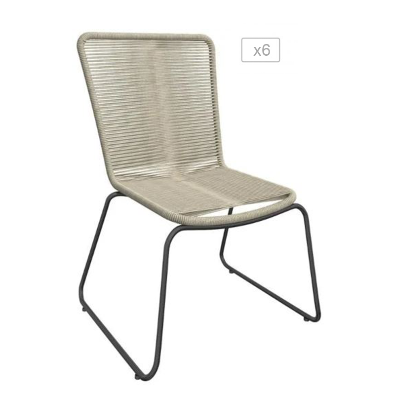 Lot 6 chaises de jardin ERIN en métal et cordecoloris naturel