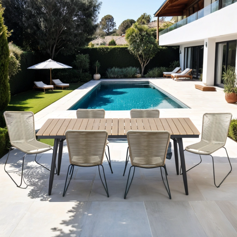 Lot 6 chaises de jardin ERIN en métal et cordecoloris naturel