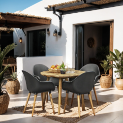 Lot 2 chaises de jardin KIRA en plastique et pieds bois coloris noir