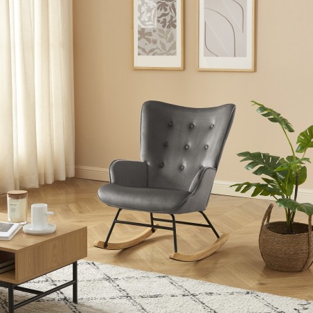 Fauteuil SUZIE velours gris rocking chair