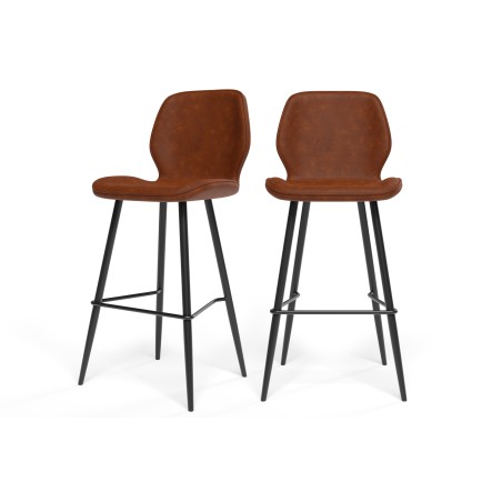 Lot de 2 tabourets de bar ETHAN en PU cognac
