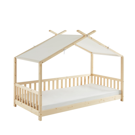 Lit tente TINY pin massif 90x190 sommier et barrières inclus