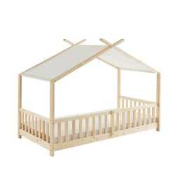 Lit tente TINY pin massif 90x190 sommier et barrières inclus