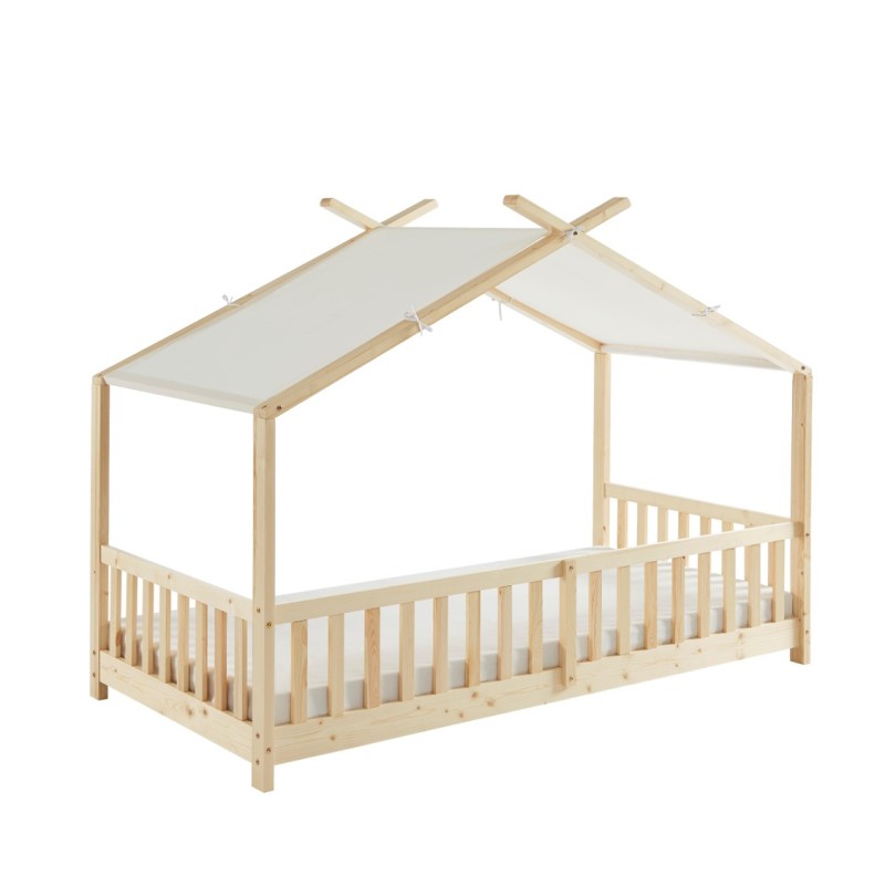 Lit tente TINY pin massif 90x190 sommier et barrières inclus