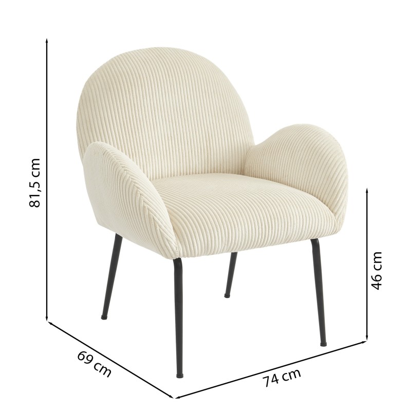 Fauteuil GINA velours côtelé beige