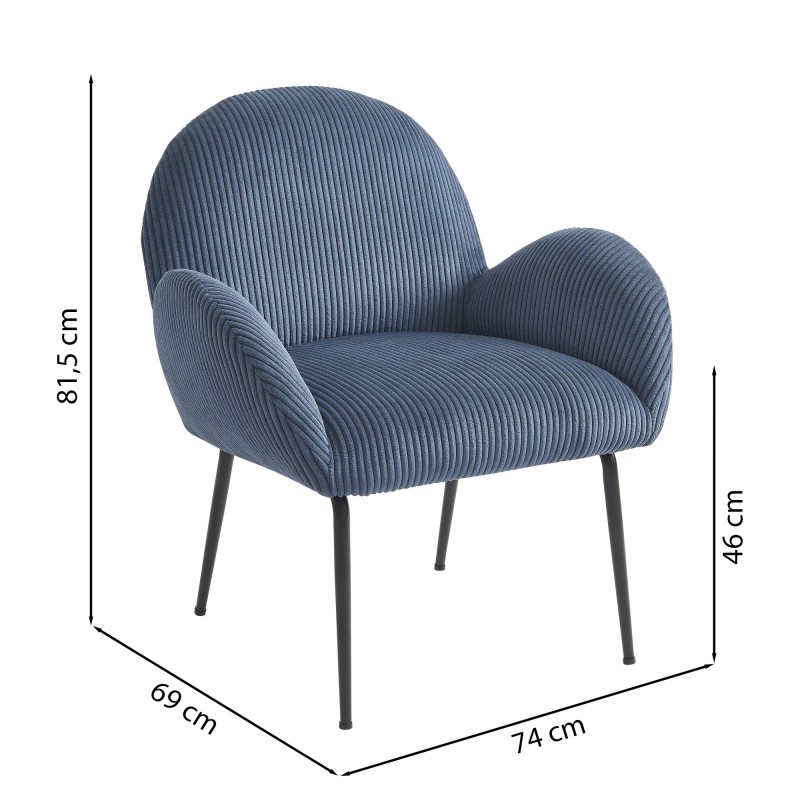 Fauteuil GINA velours côtelé bleu