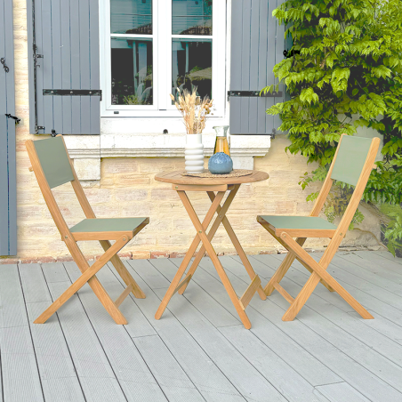 Ensemble table et chaises SAFARI 2 places en bois teck FSC