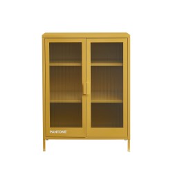 Buffet PANTONE jaune moutarde portes en verre cannelé