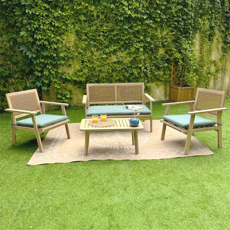 Salon de jardin MATA en bois d'acacia 4 places vert anglais