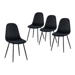 Lot de 4 chaises LENA velours noir pieds métal noir