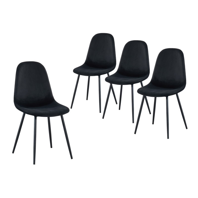 Lot de 4 chaises LENA velours noir pieds métal noir