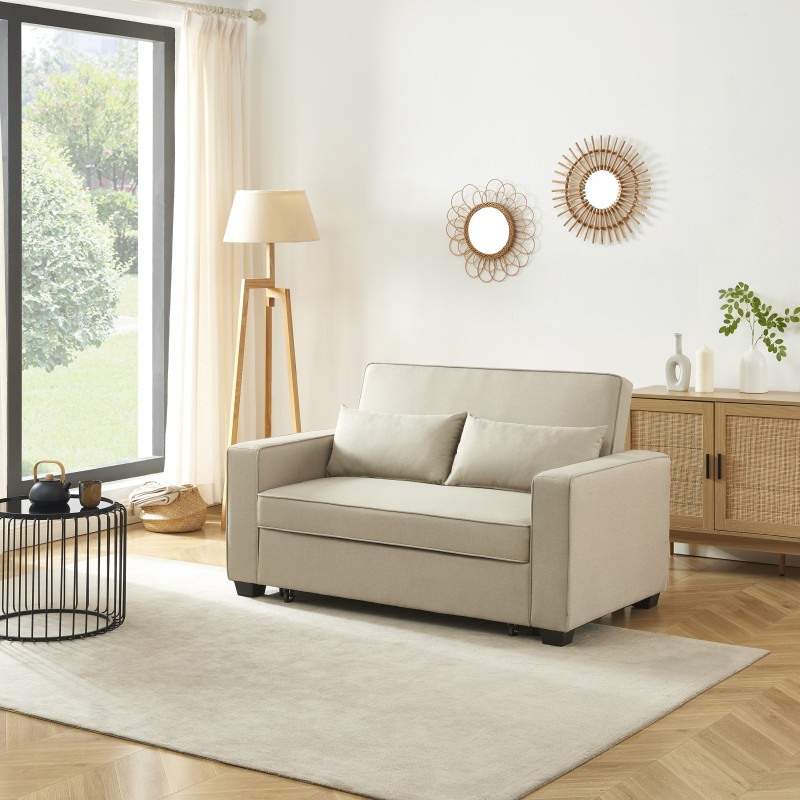 Canapé droit LENA convertible tissu grège 2 places