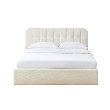 Lit coffre ANDRE tissu bouclettes écru 160x200 sommier inclus
