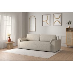 Canapé droit CAPUCINS convertible velours cotêlé beige 3 places
