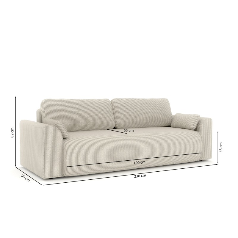 Canapé droit CAPUCINS convertible velours cotêlé beige 3 places