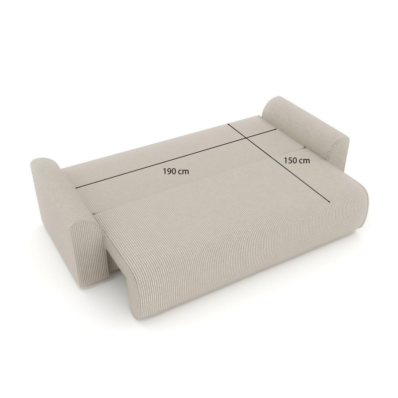 Canapé droit CAPUCINS convertible velours cotêlé beige 3 places